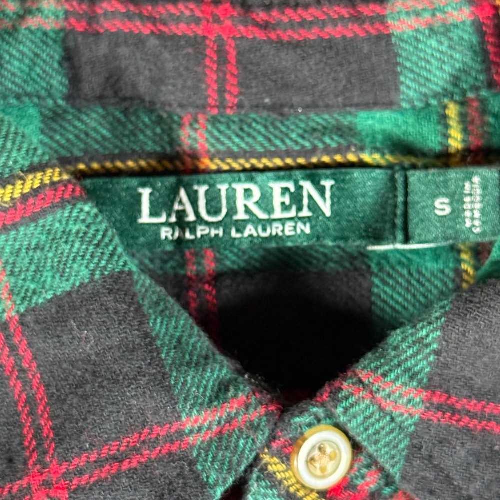 Lauren Ralph Lauren Mixed Plaid Patchwork Flannel Shirt Dress Red Green Small - Picture 4 of 11